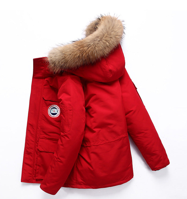 Fashionable unisex down jacket with removable collar