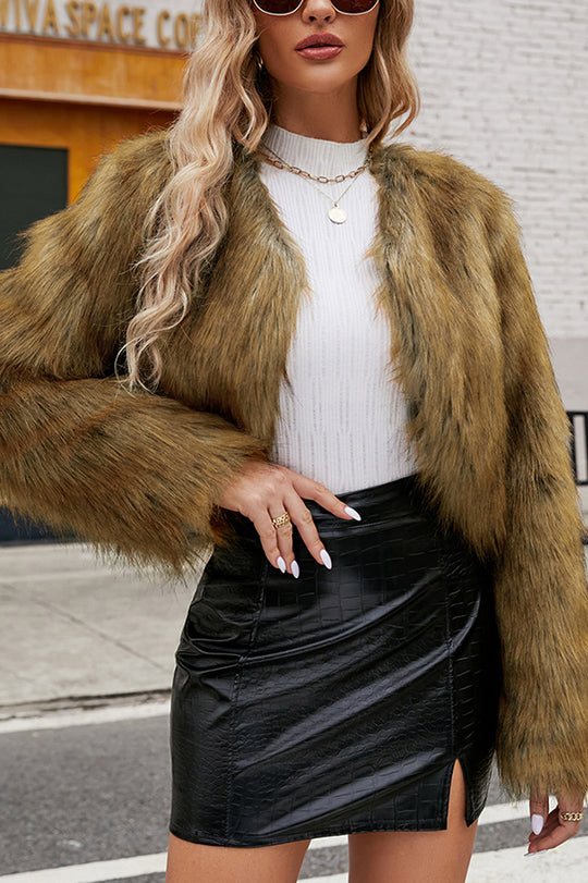 Amarae | Long Sleeve Short Casual Faux Fur Jacket