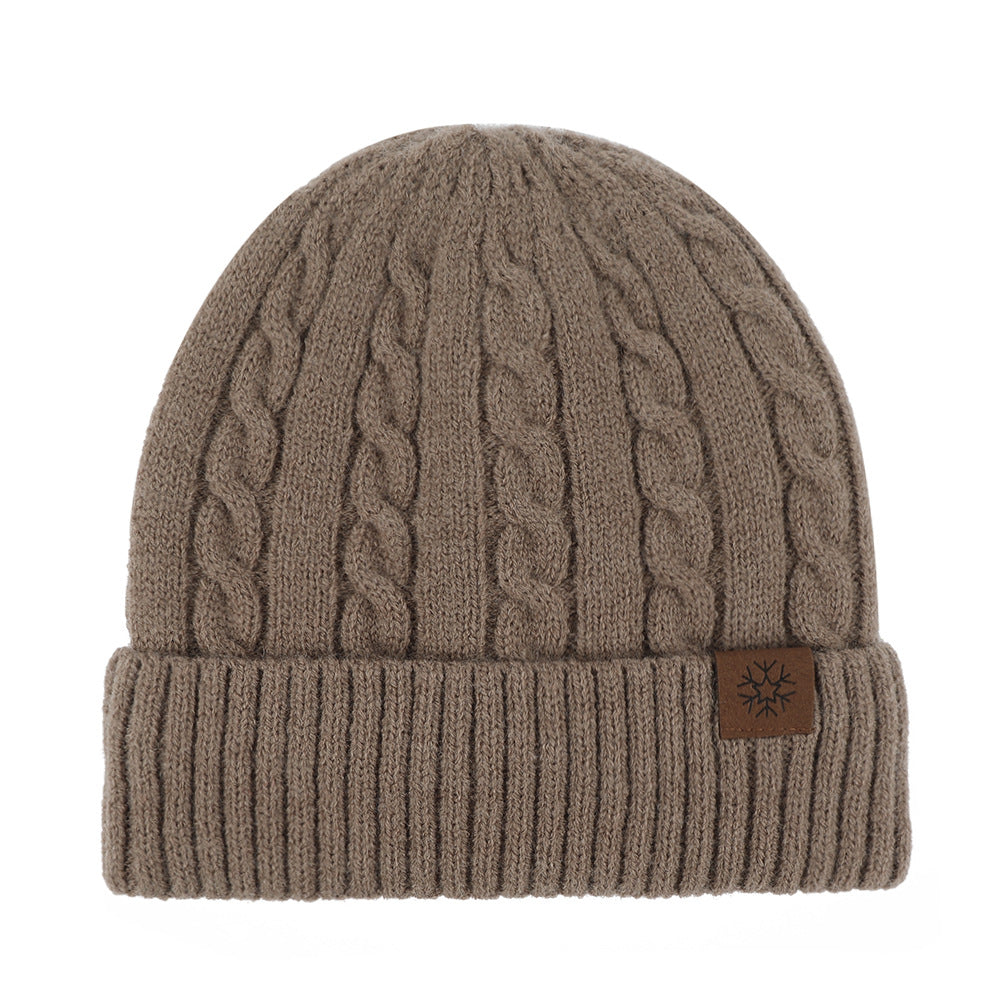 Fleece-lined knitted beanie with cuff, winter