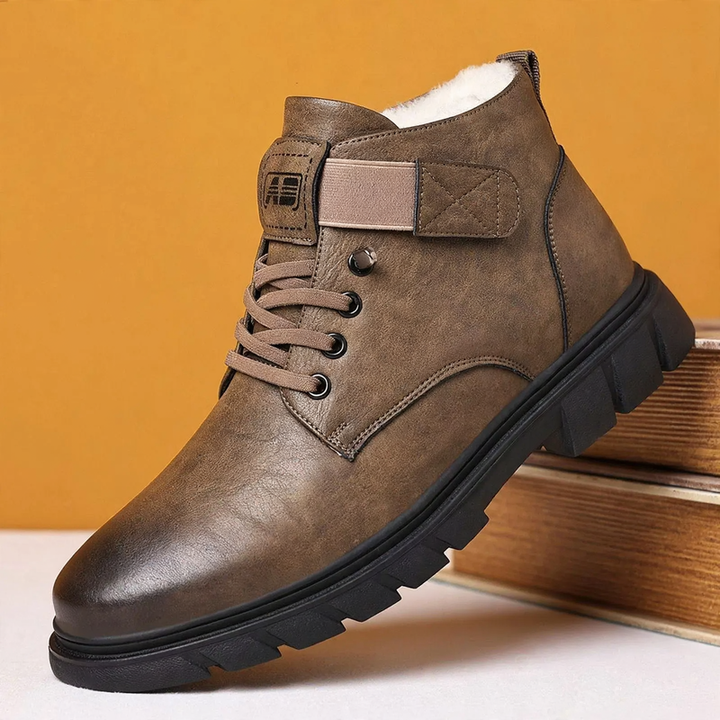 Padded men's boots, high-top, synthetic PU, winter