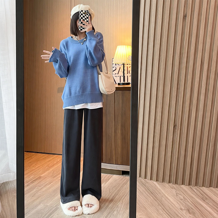 Chenille wide pants with straight cut