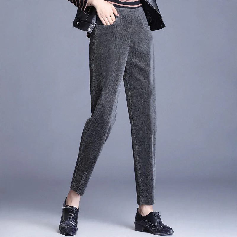 Fleece-lined cord harem pants with lamb fleece