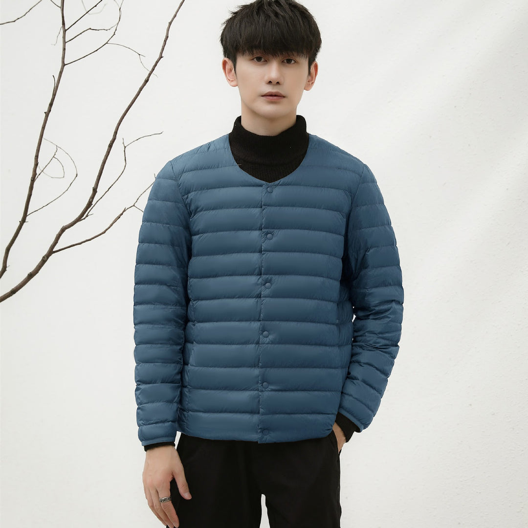 Light men's down jacket, V-neck or round neck