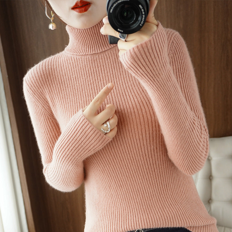 Women's turtleneck sweater, ribbed, slim fit