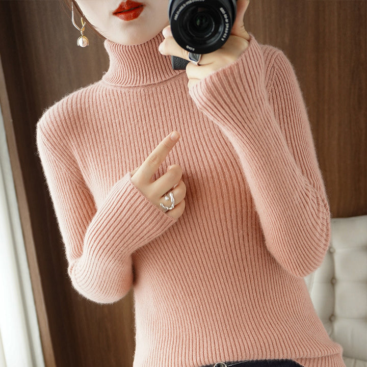 Women's turtleneck sweater, ribbed, slim fit