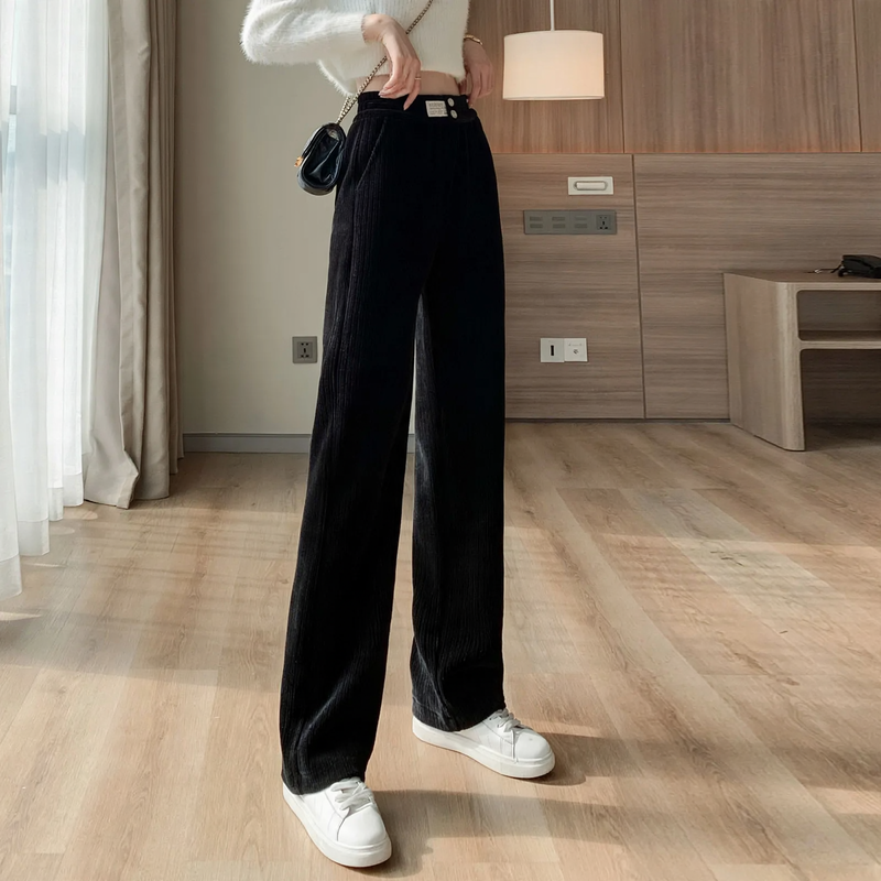 Cord pants for women, wide cut, high waist