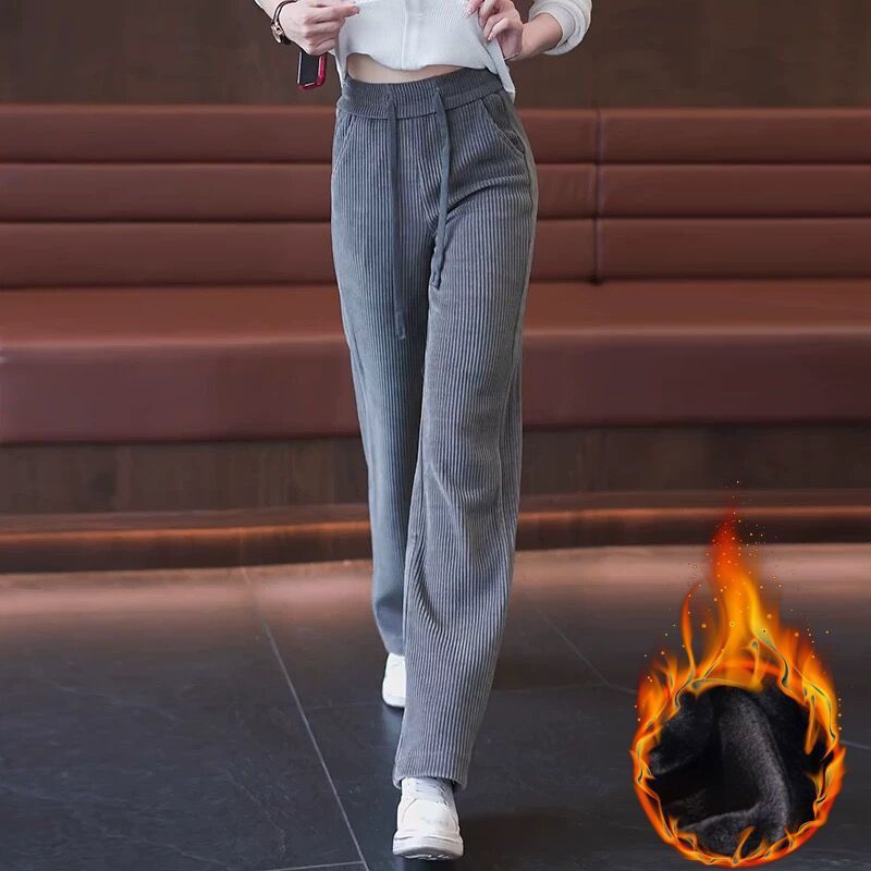 Women's corduroy pants, lined, wide cut