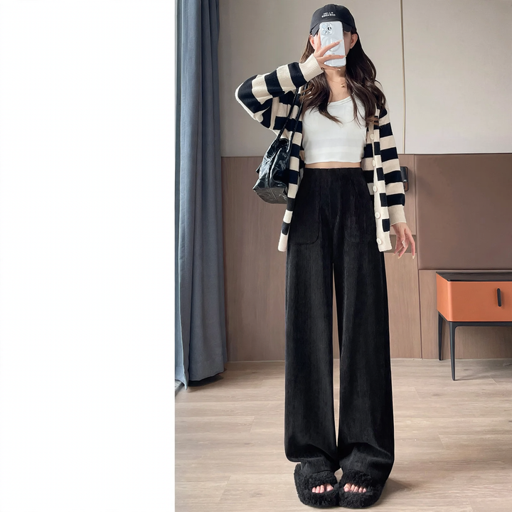 Padded corduroy trousers with wide leg