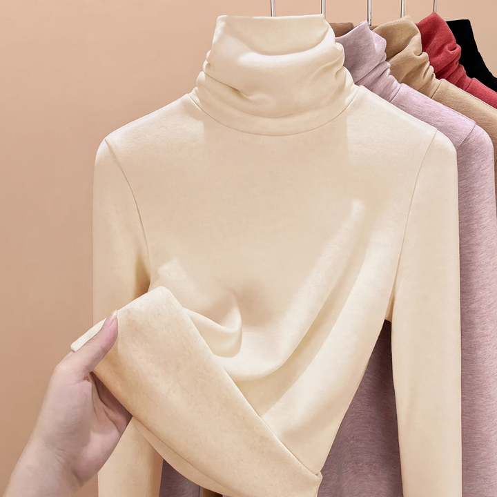 Padded knitted sweater with high collar