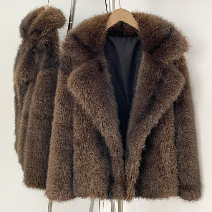 Women’s fur coat, medium length, artificial fur, winter