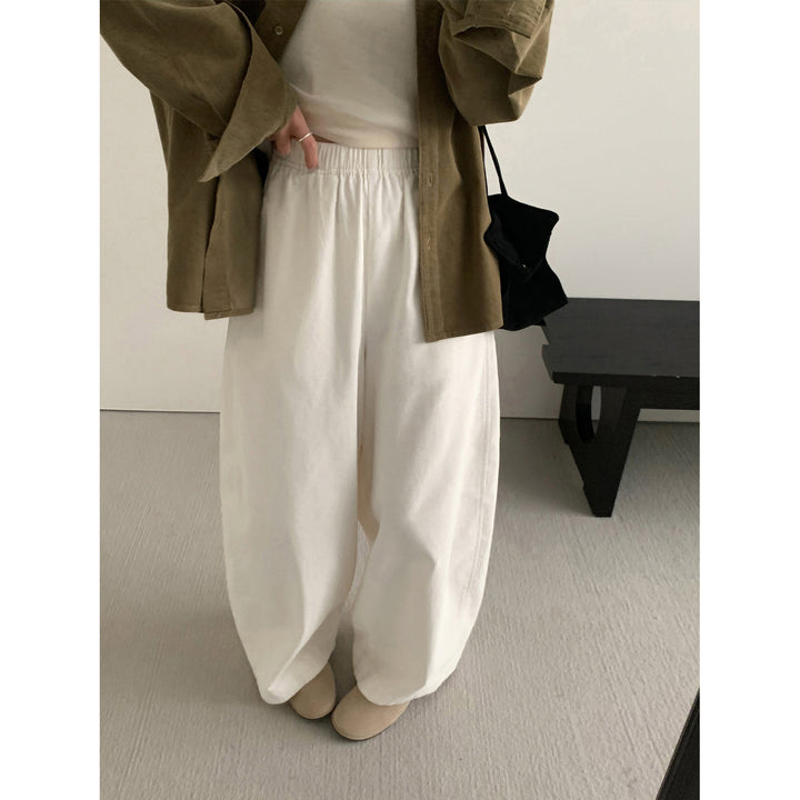 Women's corduroy pants with wide leg and elastic waistband