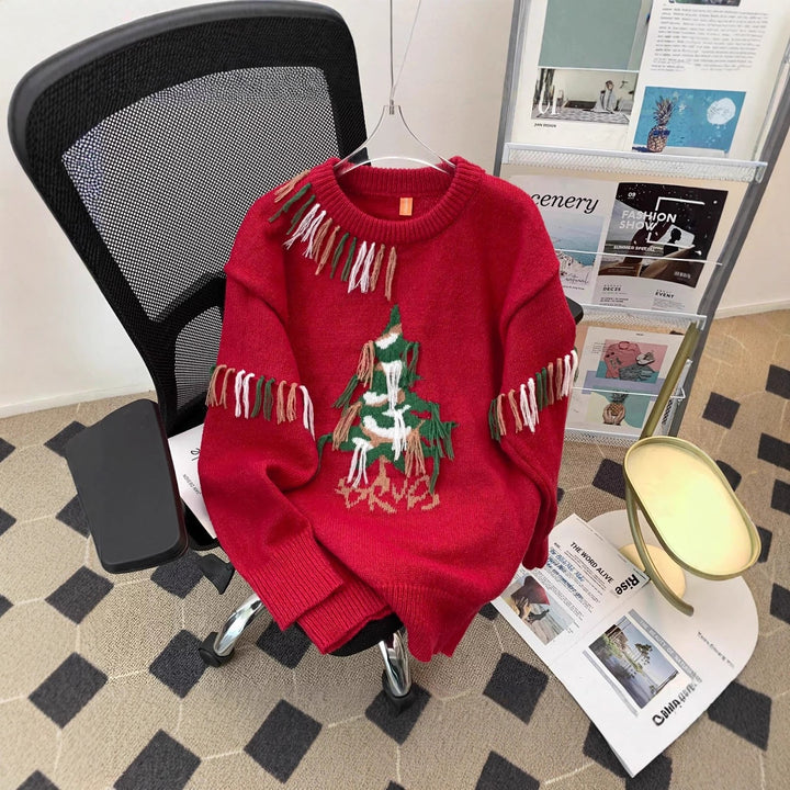 Knitted sweater with Christmas tree motif