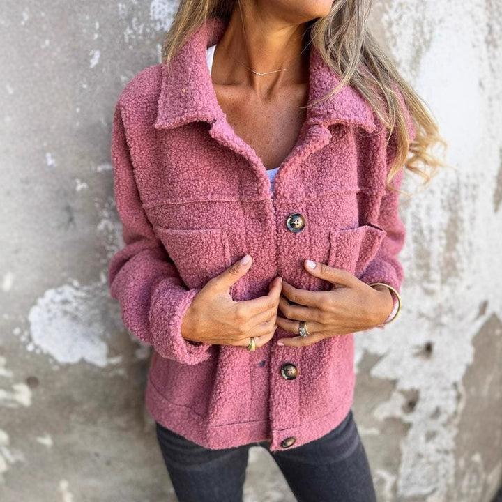 Faux fur jacket with lapels and button placket