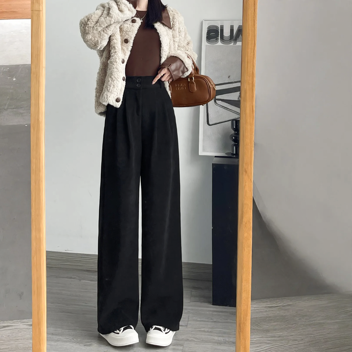 Women's corduroy pants, wide cut, straight fit