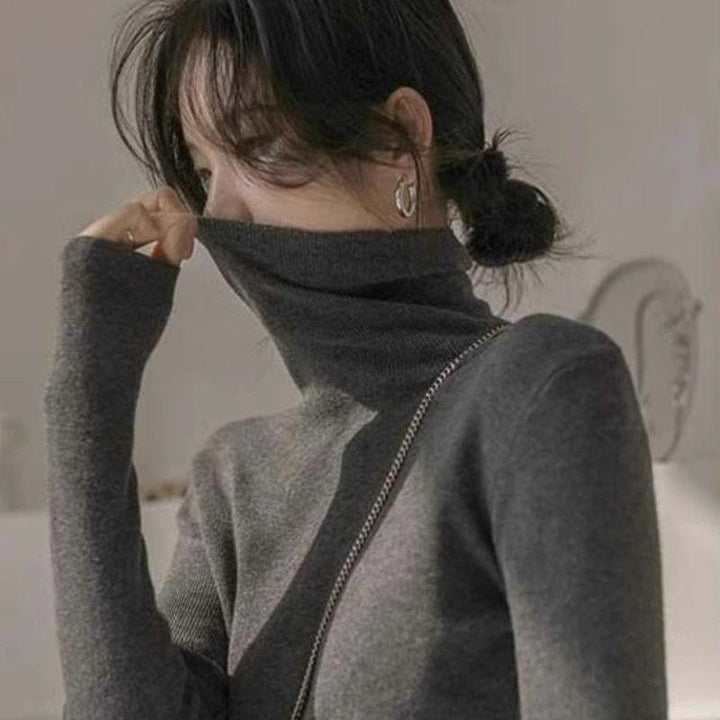 Women's knitted sweater, roll neck, body-hugging