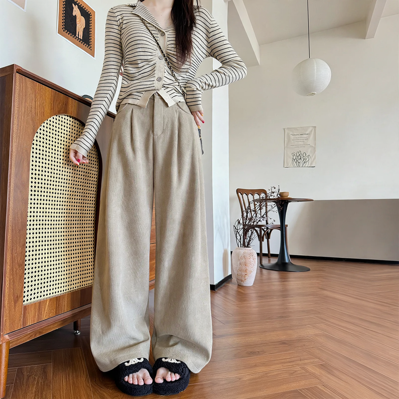 Kord-Pants, straight cut, high-waisted