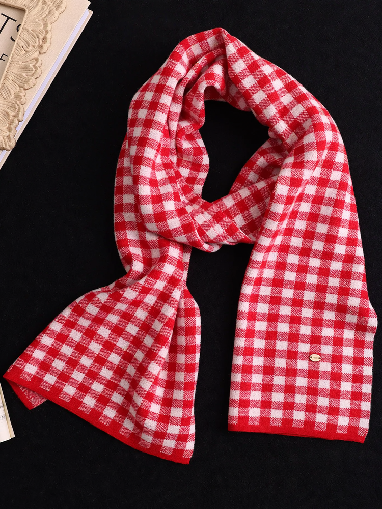 Merino wool scarf, checked, 100% wool