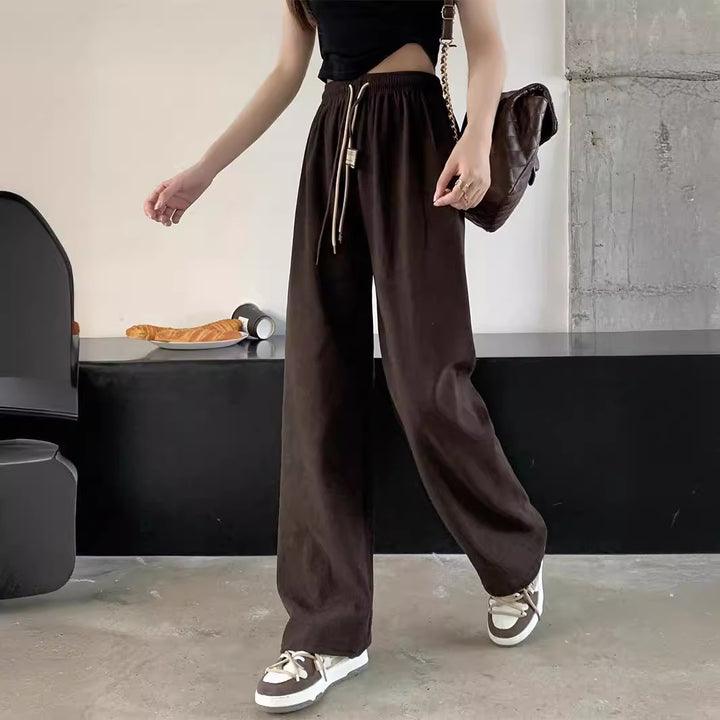 Cord-wide pants for women, high waist with drawstring