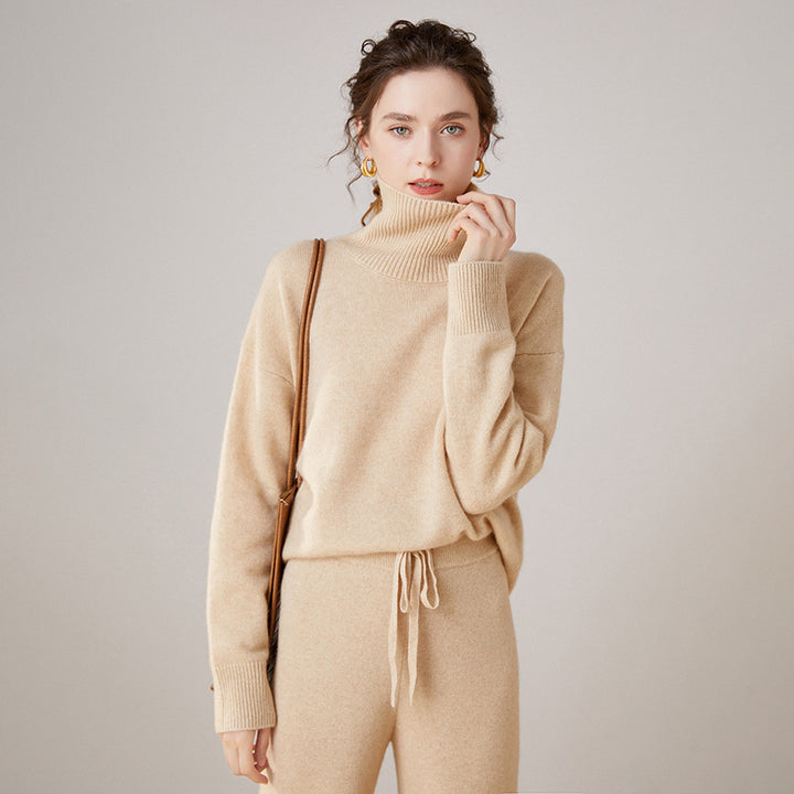 Women's cashmere sweater, high collar, loose fit
