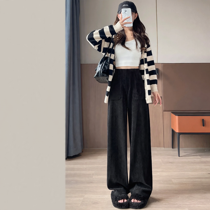Padded corduroy trousers with wide leg