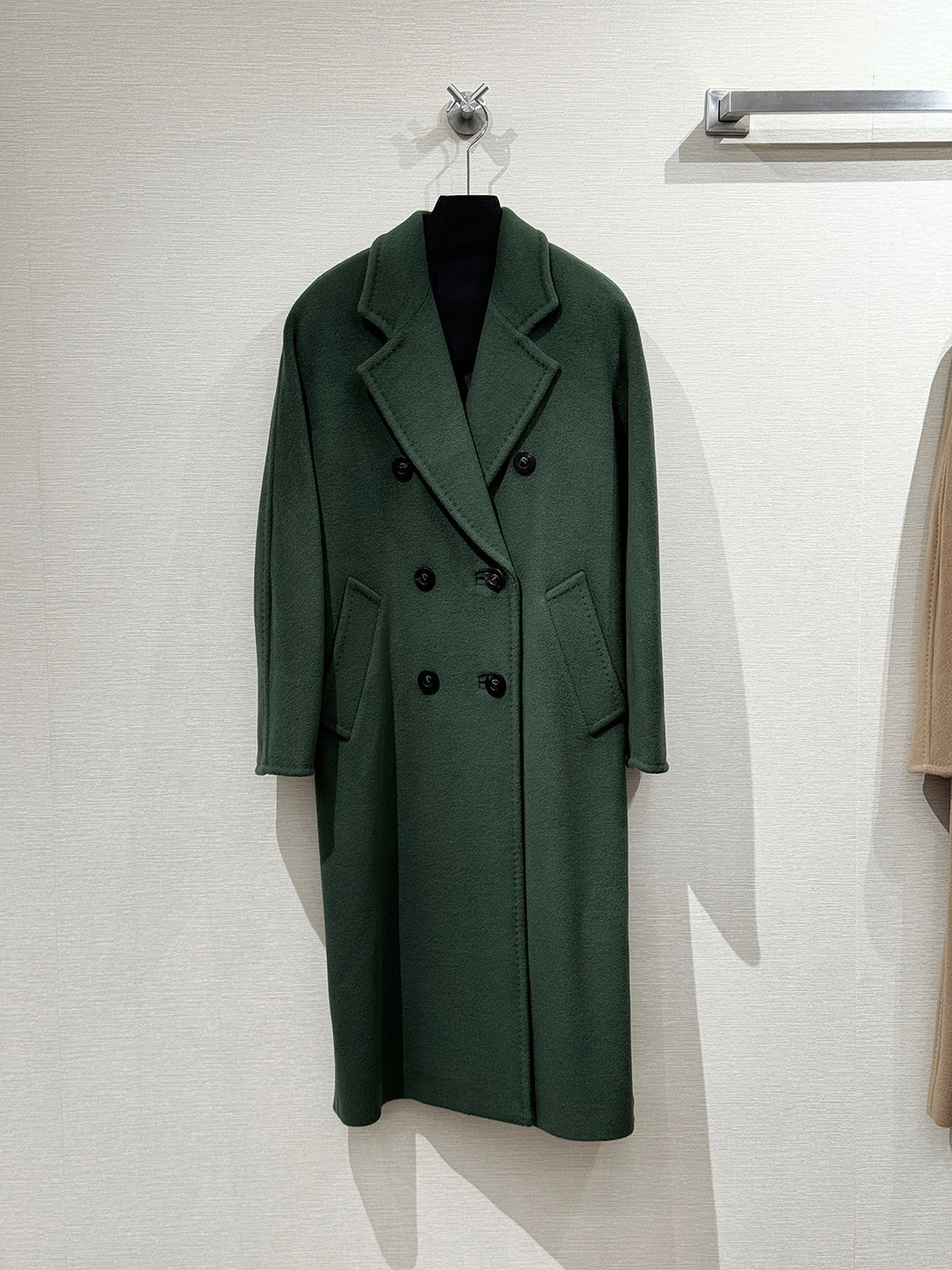 Classic women's wool coat, double-breasted, loose fit