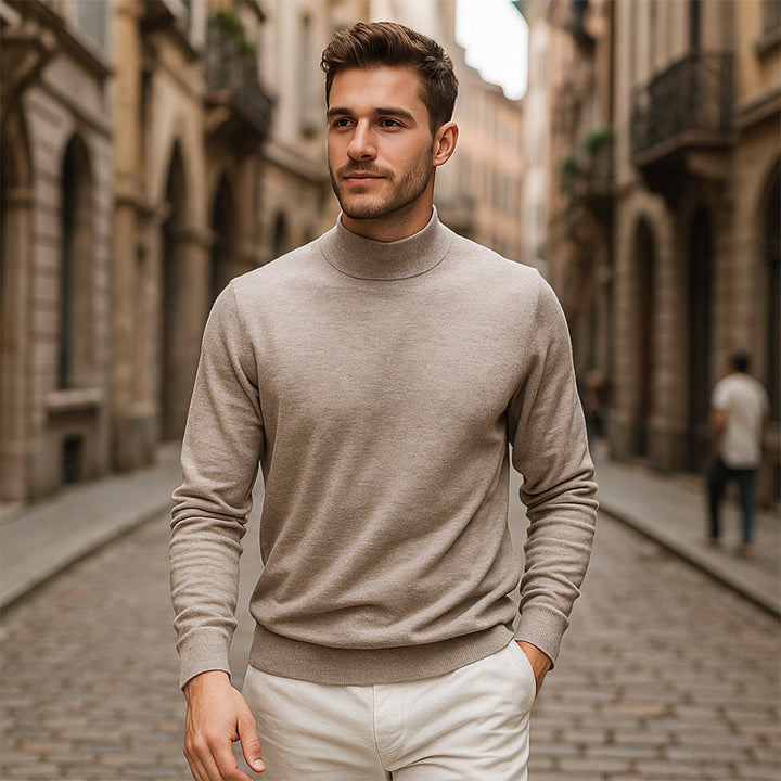 Men's sweater with stand-up collar, solid color