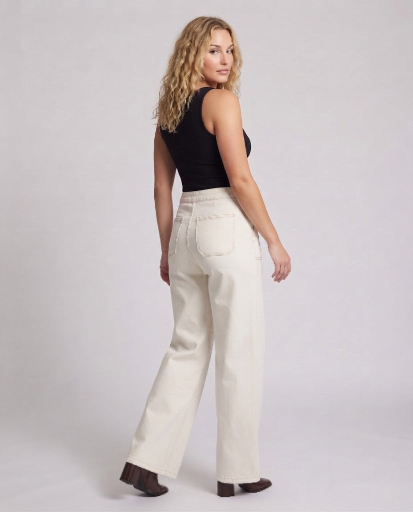 Women's wide high-waisted denim pants with extra wide leg and patch pockets Amarae