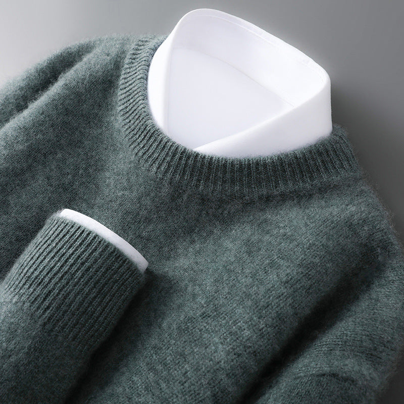 Men's wool sweater, half collar, knitted, loose