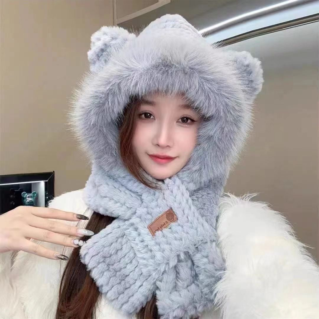 Plush set with hood, scarf, and gloves