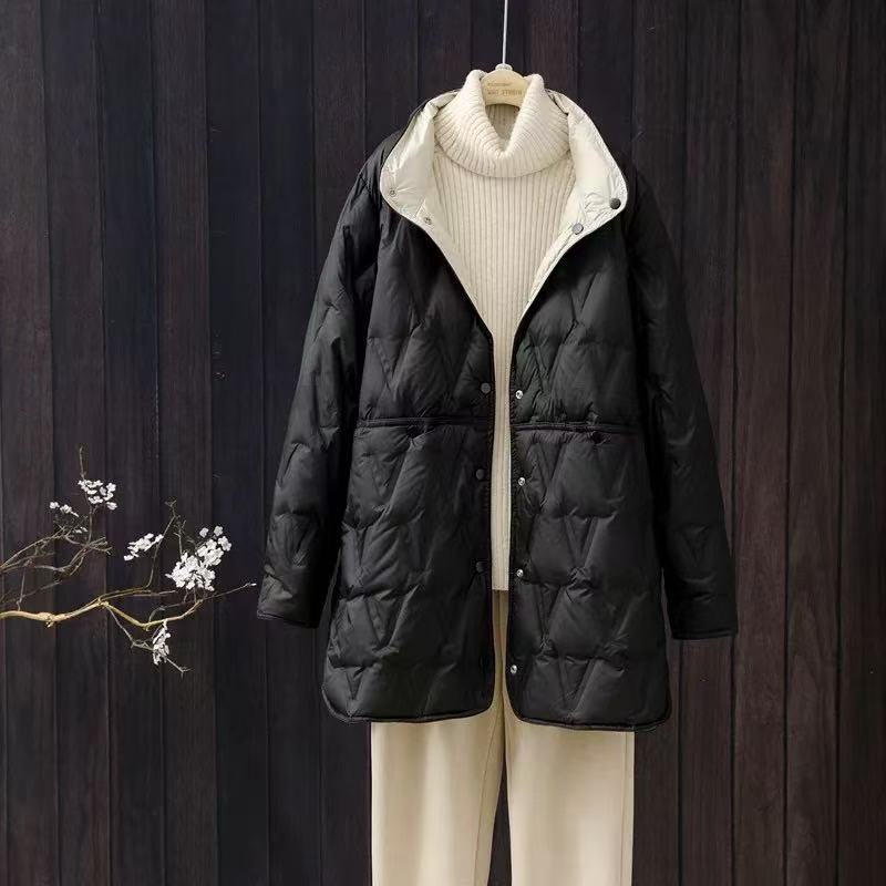 Reversible down jacket for women, medium length, plus sizes