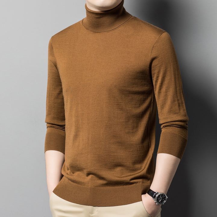 Men's wool pullover, 100% wool, roll neck, machine washable