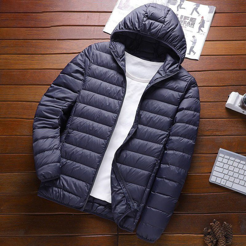 Light men's quilted jacket with stand-up collar