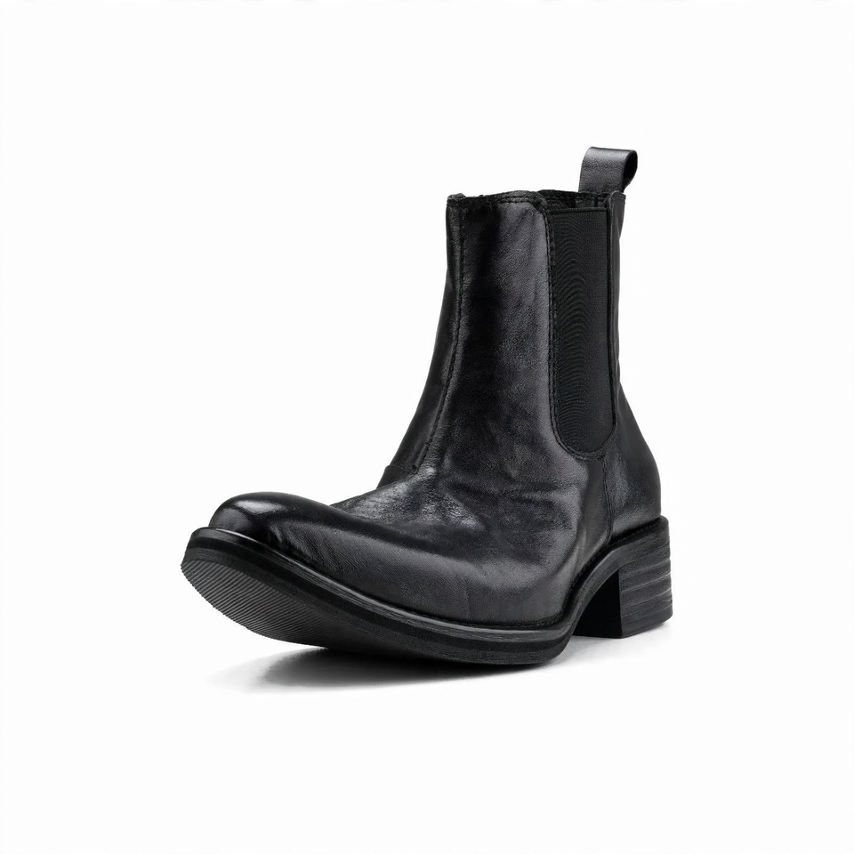 Elegant men's leather ankle boots with wedge heel