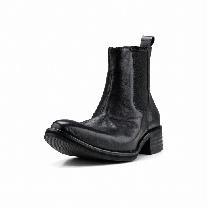 Elegant men's leather ankle boots with wedge heel