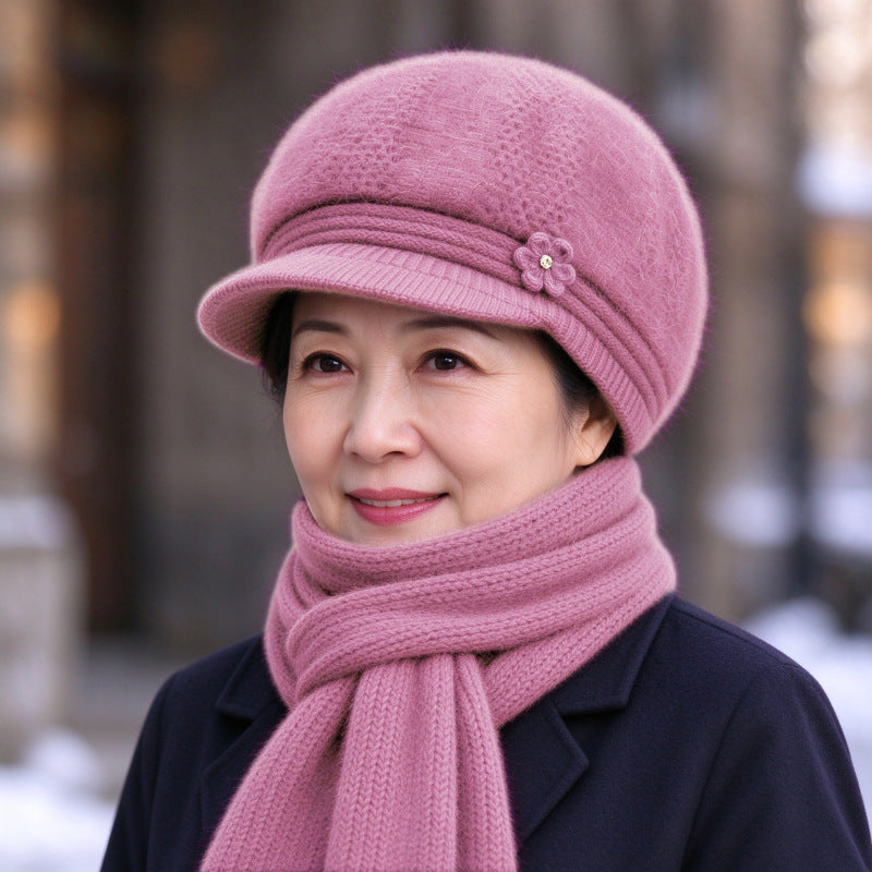 Winter knit set for women: hat and scarf with ear protection
