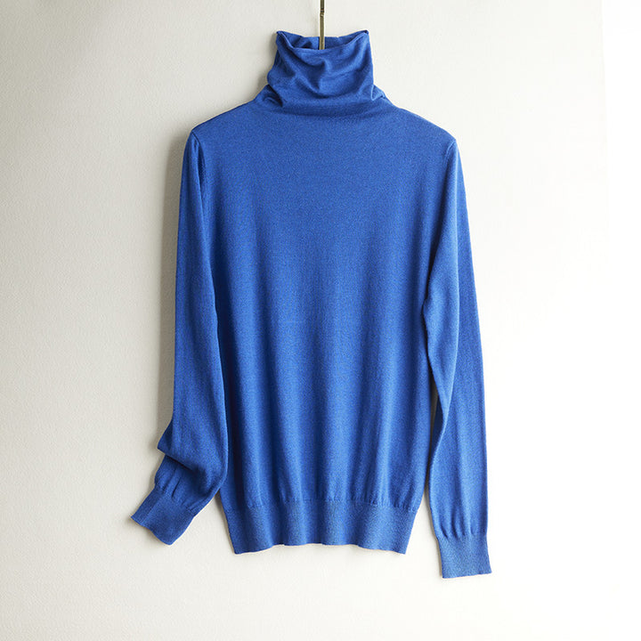 Women's silk knit sweater, standing collar