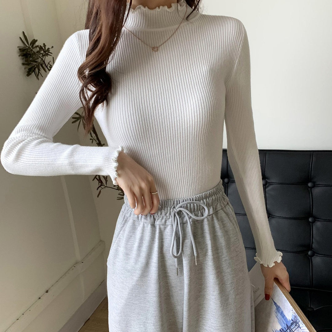 Versatile women's knitted pullover with stand-up collar