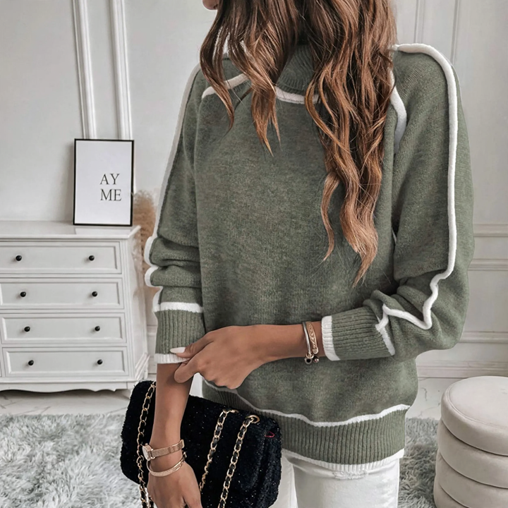 Loose women's knit sweater with high collar