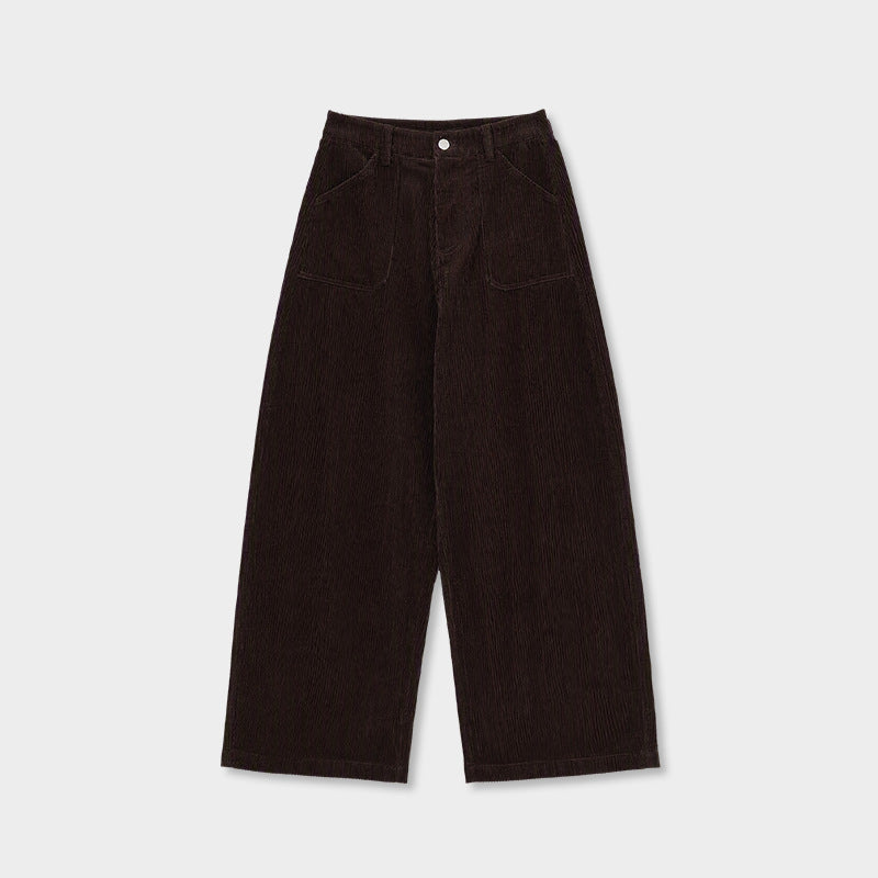 Cord pants with high waistband and wide leg