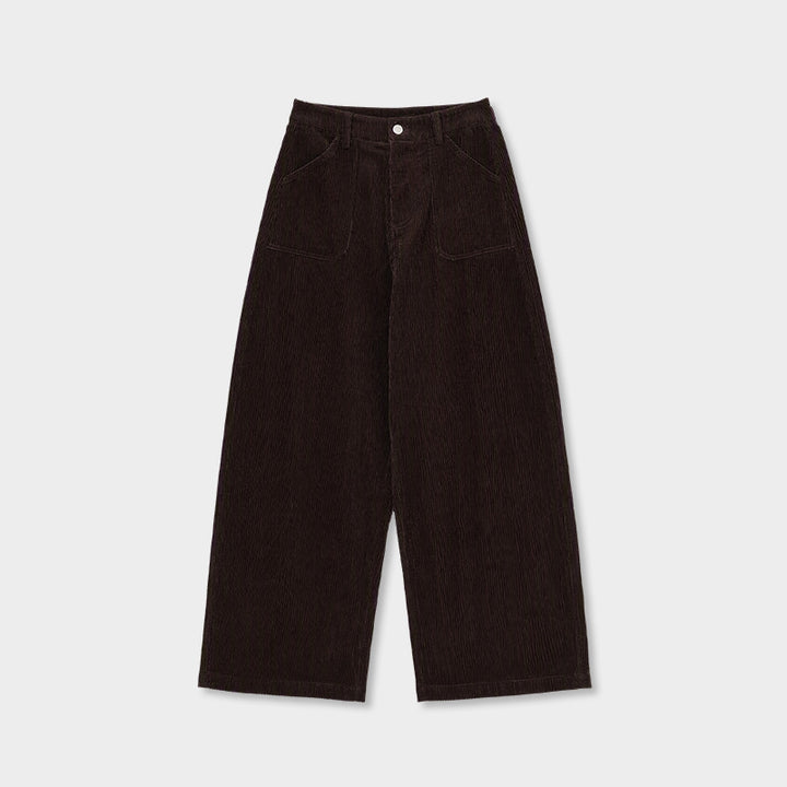 Cord pants with high waistband and wide leg