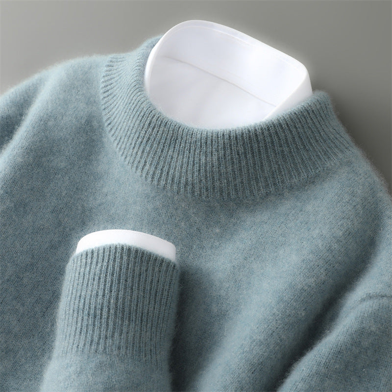 Men's wool sweater with stand-up collar