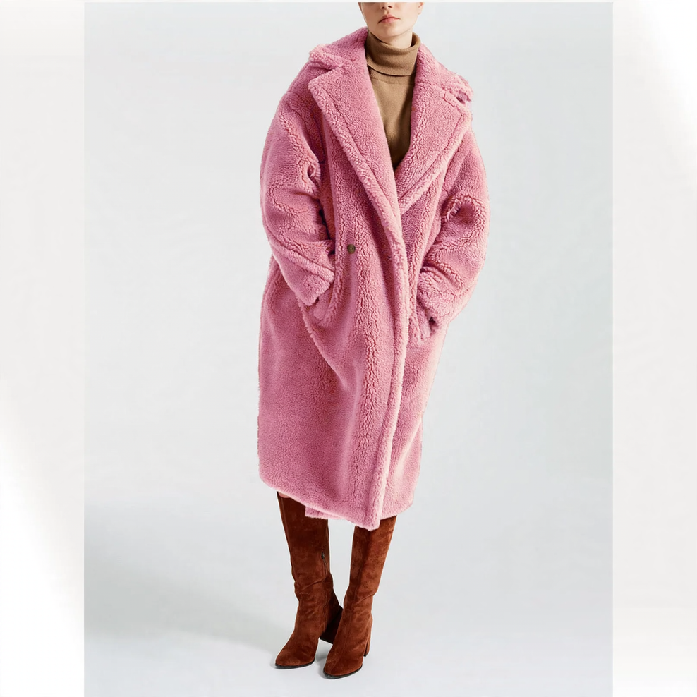 Women’s faux lambskin coat, mid-length, lined