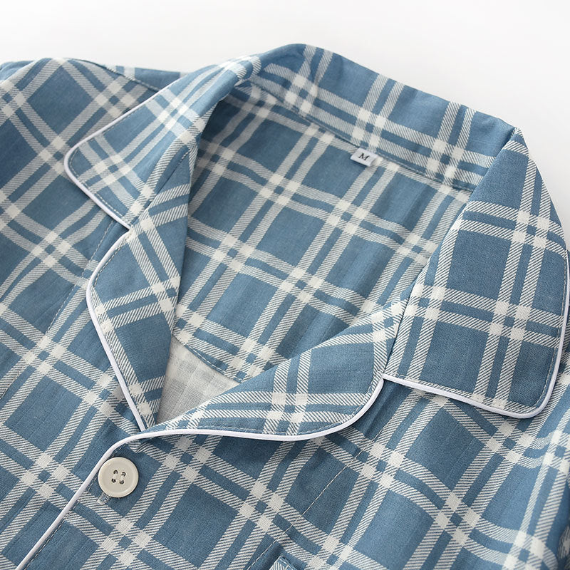 Men's Pajama Set made of cotton gauze, checked