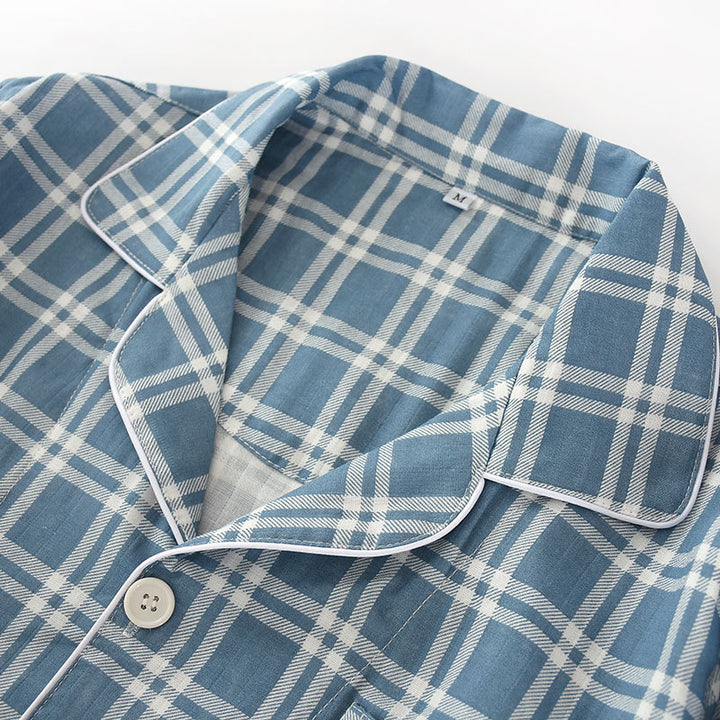 Men's Pajama Set made of cotton gauze, checked