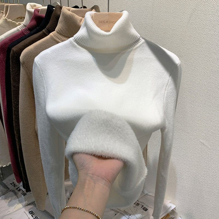 Women's turtleneck sweater, lined, knit