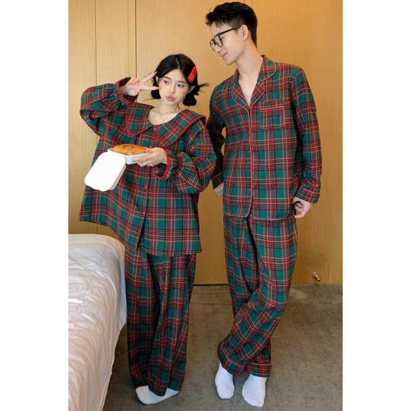 Women's house suit, checked, made of brushed cotton-linen blend