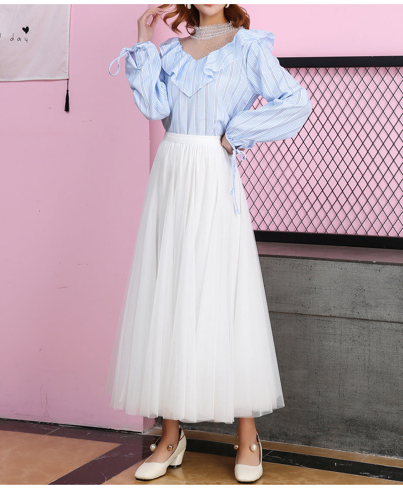 Chic Und Stil | Long Soft Tulle Skirt with High Waist and Slim Fit