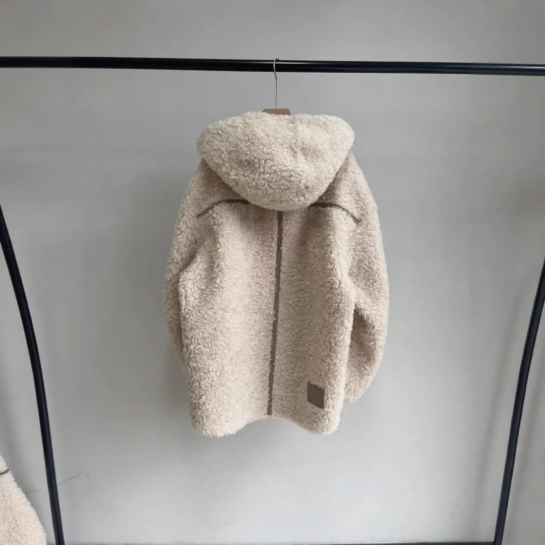 Women’s teddy fleece jacket with hood and toggle buttons