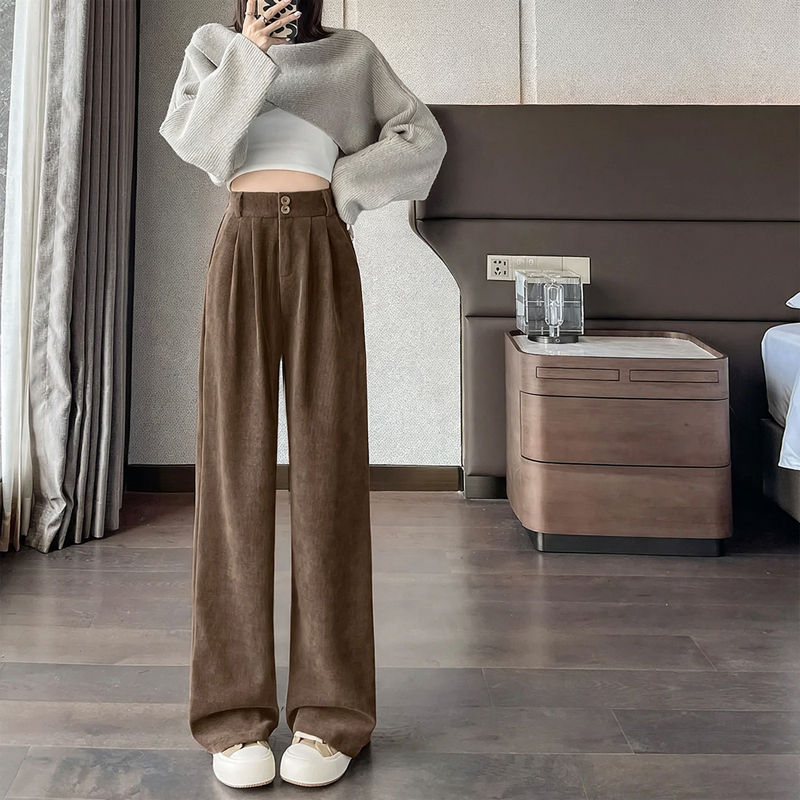 Padded cord pants for women, wide cut
