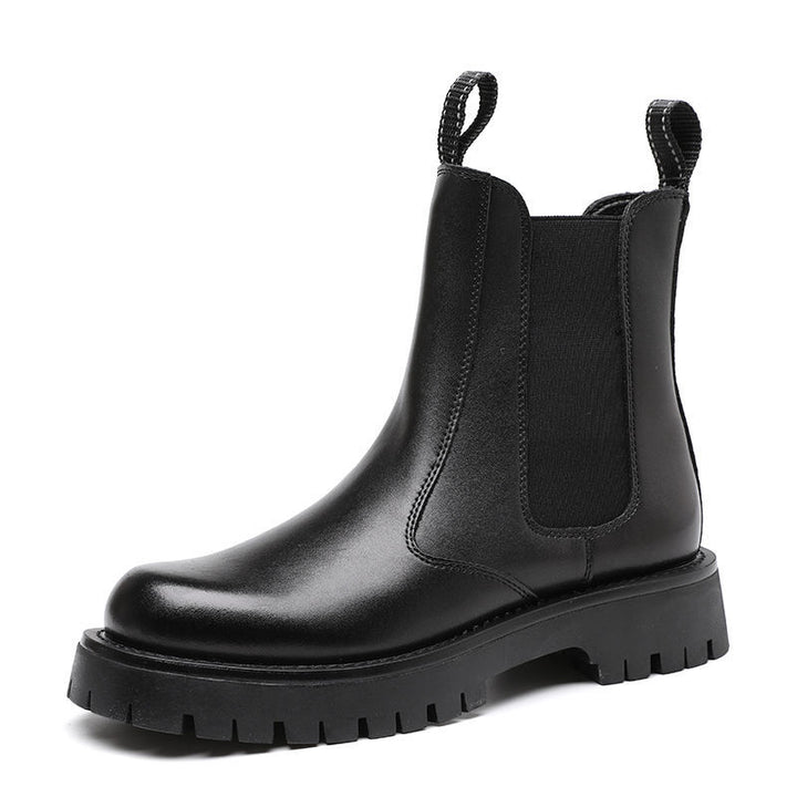 Padded men's leather boots, mid-high shaft